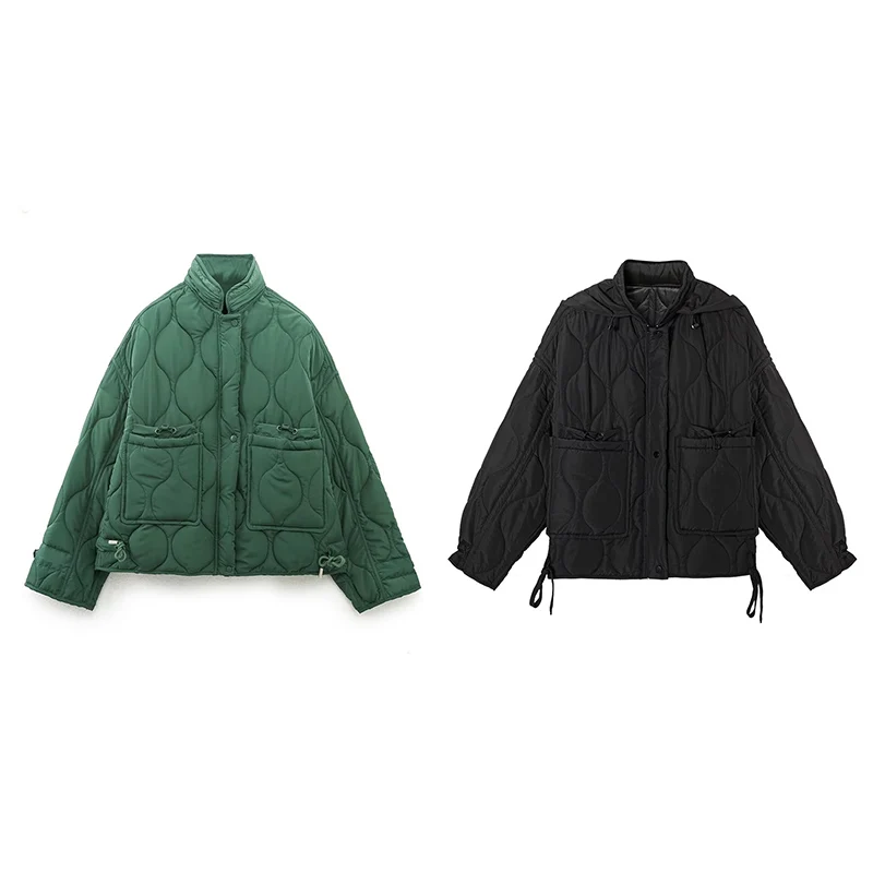 Women's Coat 2025 Winter New Style Solid Color Long-Sleeve Quilted Hooded Loose Warm Cotton Jacket Casual Fashion