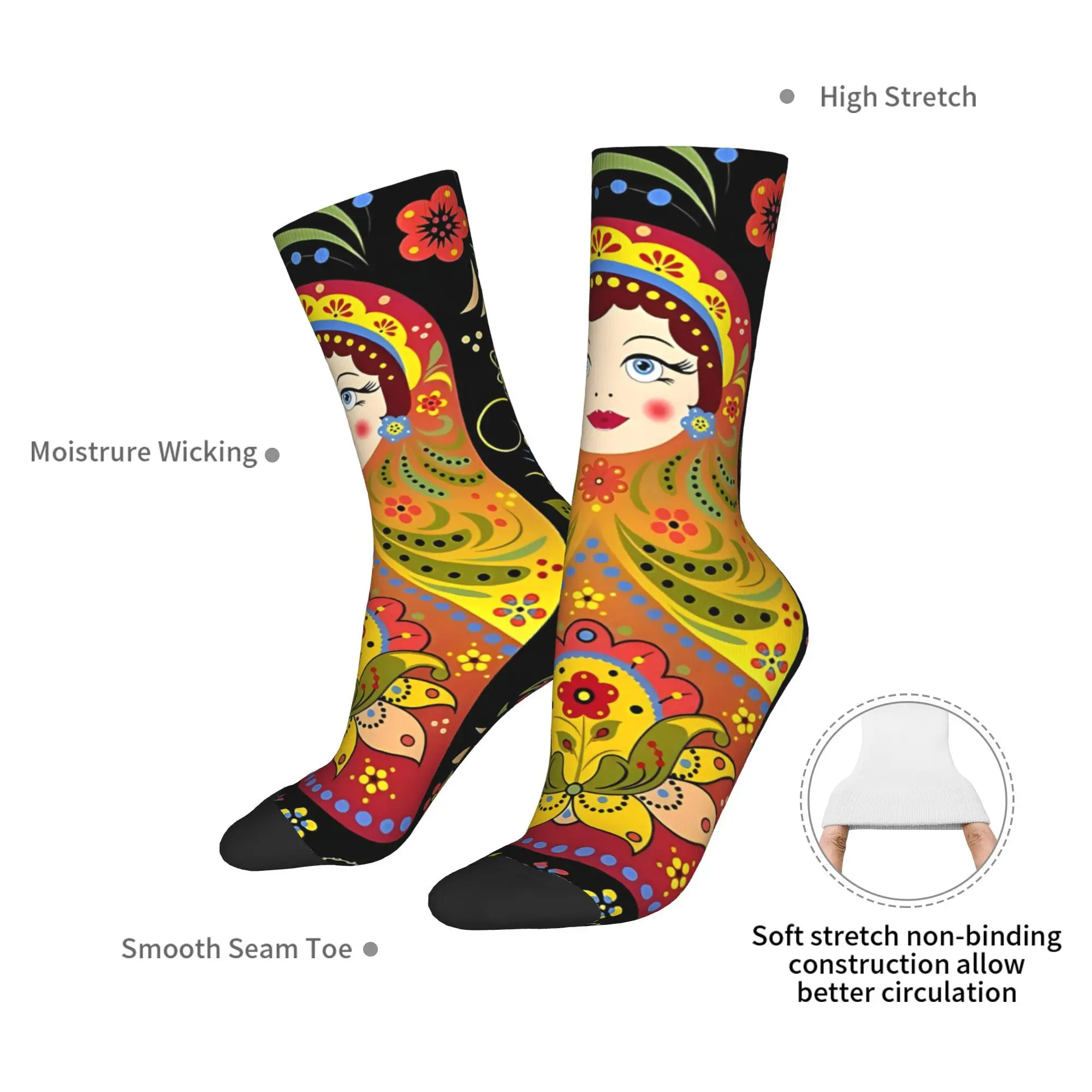 Funny Sock for Men Russian Doll Matryoshka Hip Hop Harajuku  Happy Quality Pattern Printed Crew Sock Novelty Gift