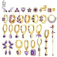 925 Sterling Silver Needle Luxury Purple Zircon Heart Stud Earrings For Women Fashion Geometry Pendant Gold Earring Fine Jewelry