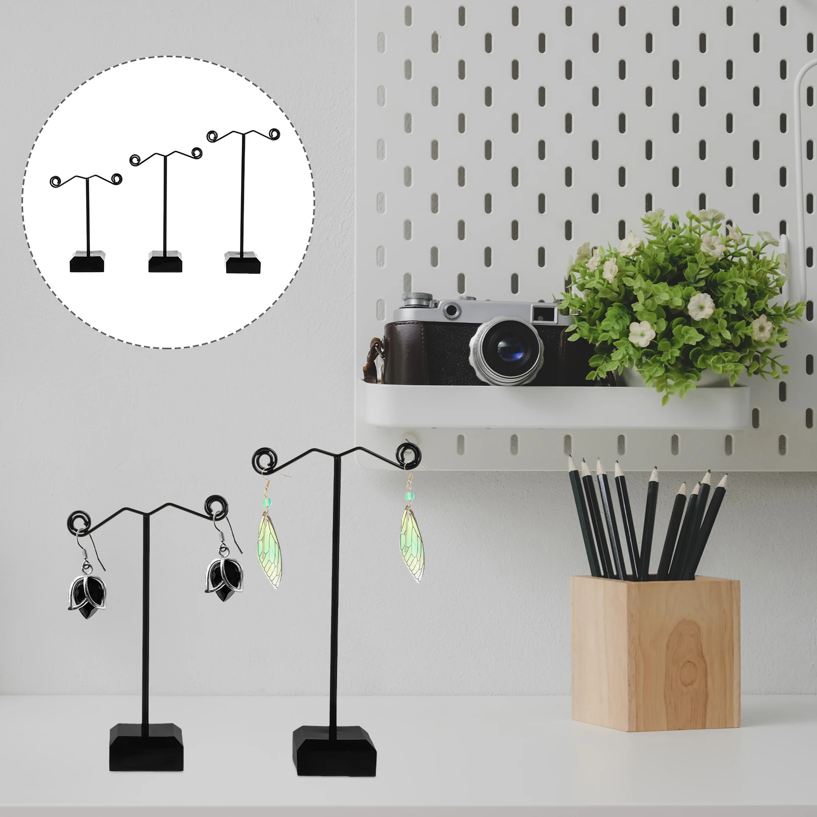 

3 pcs Black Acrylic Earrings Holder Organizer Display Stand T Shape Quick Access For Stud Dangle Earrings Home Commercial Use