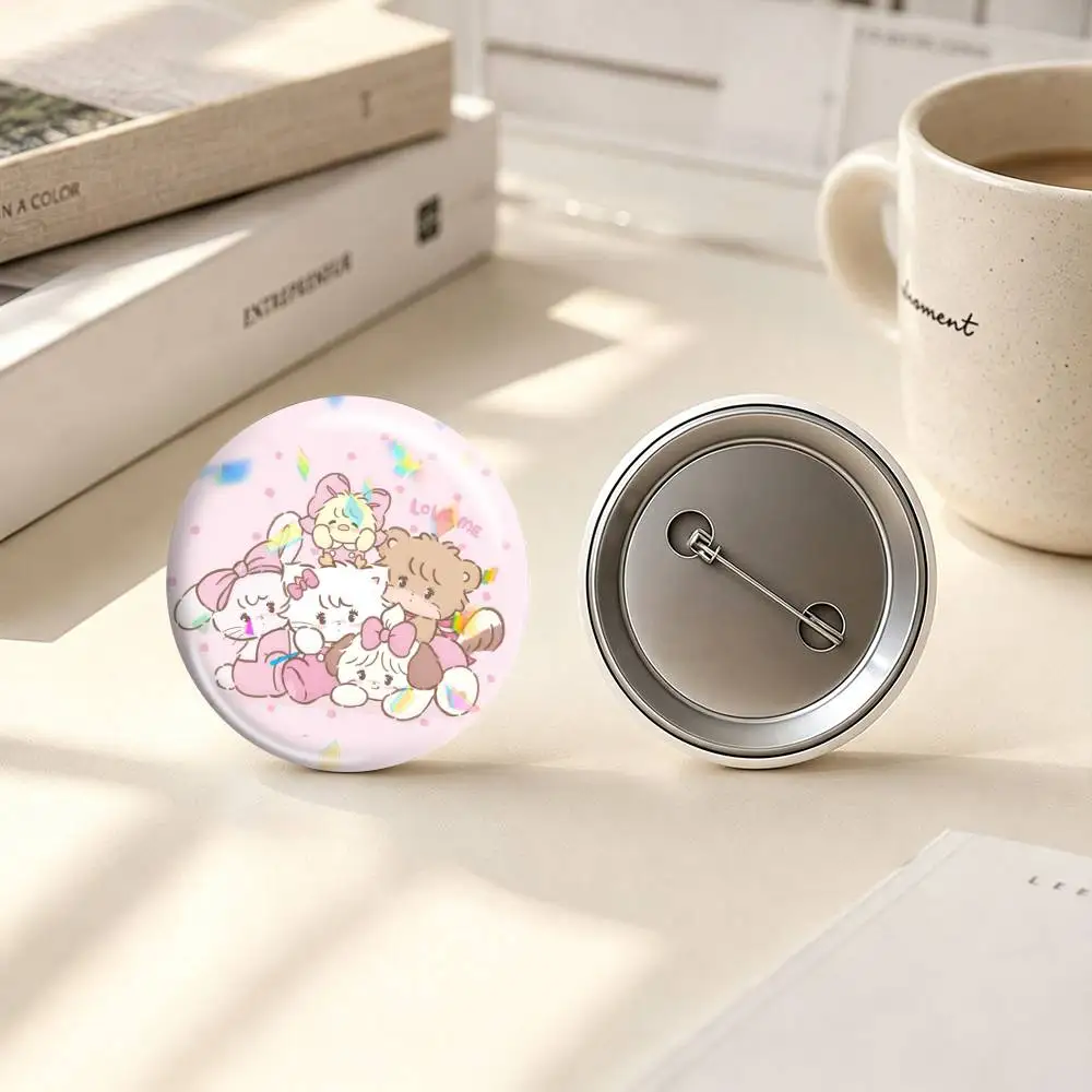 Cute Cat M-Mikkos Illustrations 25mm 32mm 44mm 58mm 75mm Brooches Badges Pins for Accessories