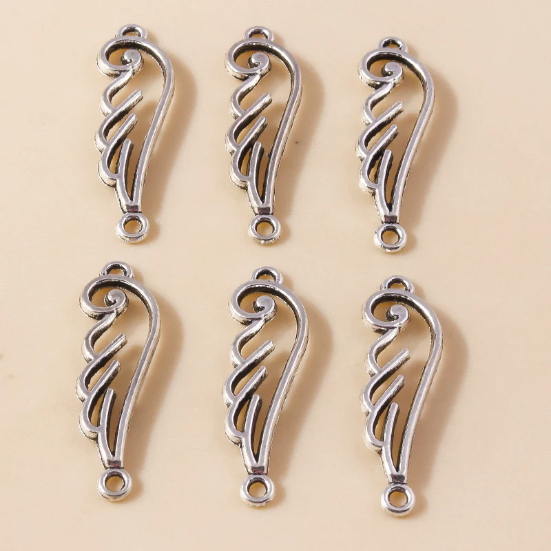 Leslie 30 Stück 32 x 9 mm Doppelloch-Silberfarben, kleine Legierung, Engelsflügel, Charms-Anhänger für DIY-Armbänder, Halsketten, Herstellung – Detail 3