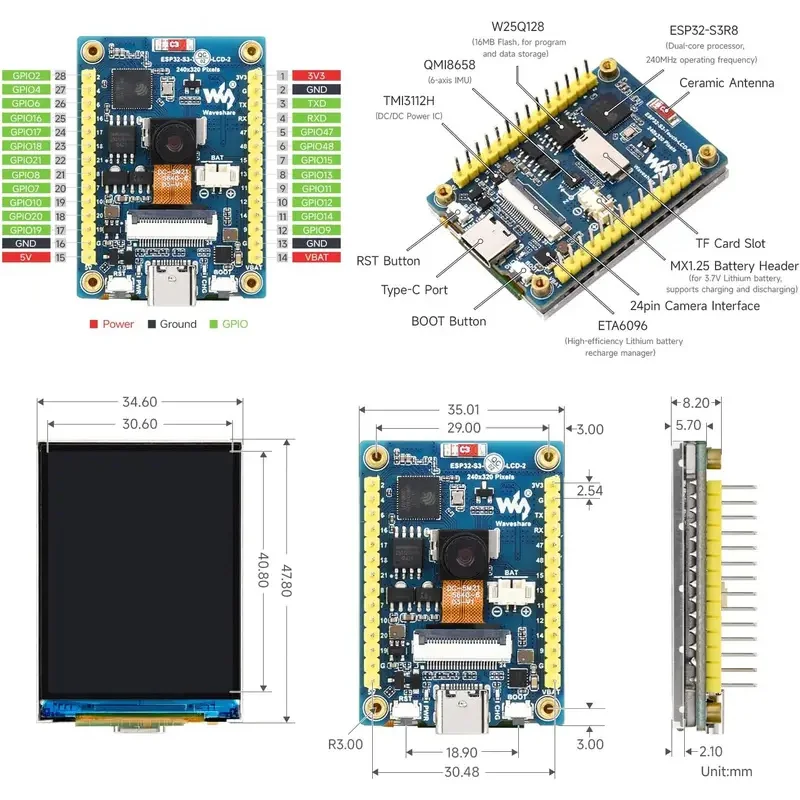 Picture 7: ESP32-S3 2inch IPS Display Development Board 240x320 With OV5640 5MP Camera Module WiFi&BT Support ESP-IDF IDE