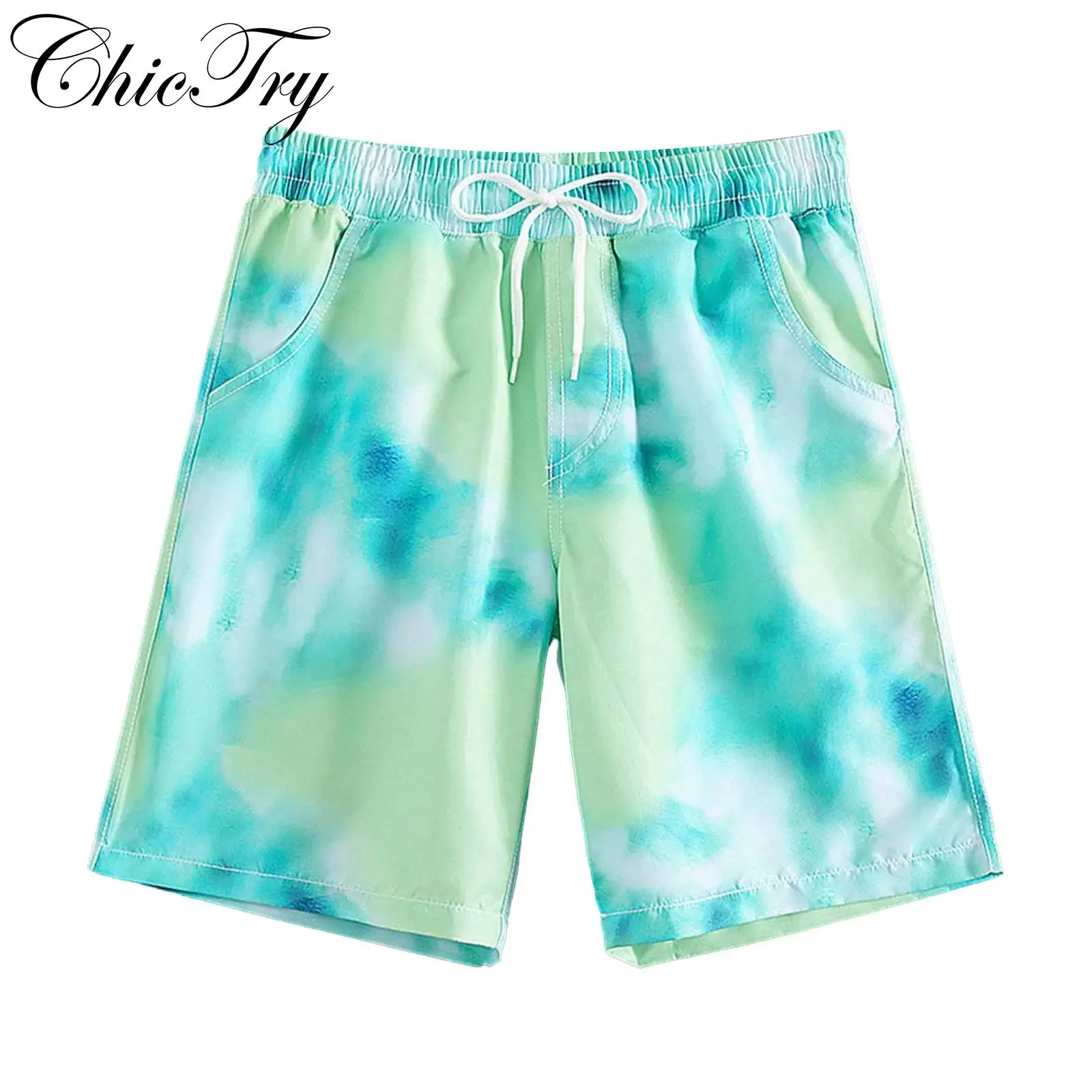 Kids Boys Swim Boxer Shorts Elastic Waistband Printed Hot Pants Bottoms Side Pocket Briefs for Swimming Bathing Holiday Vacation