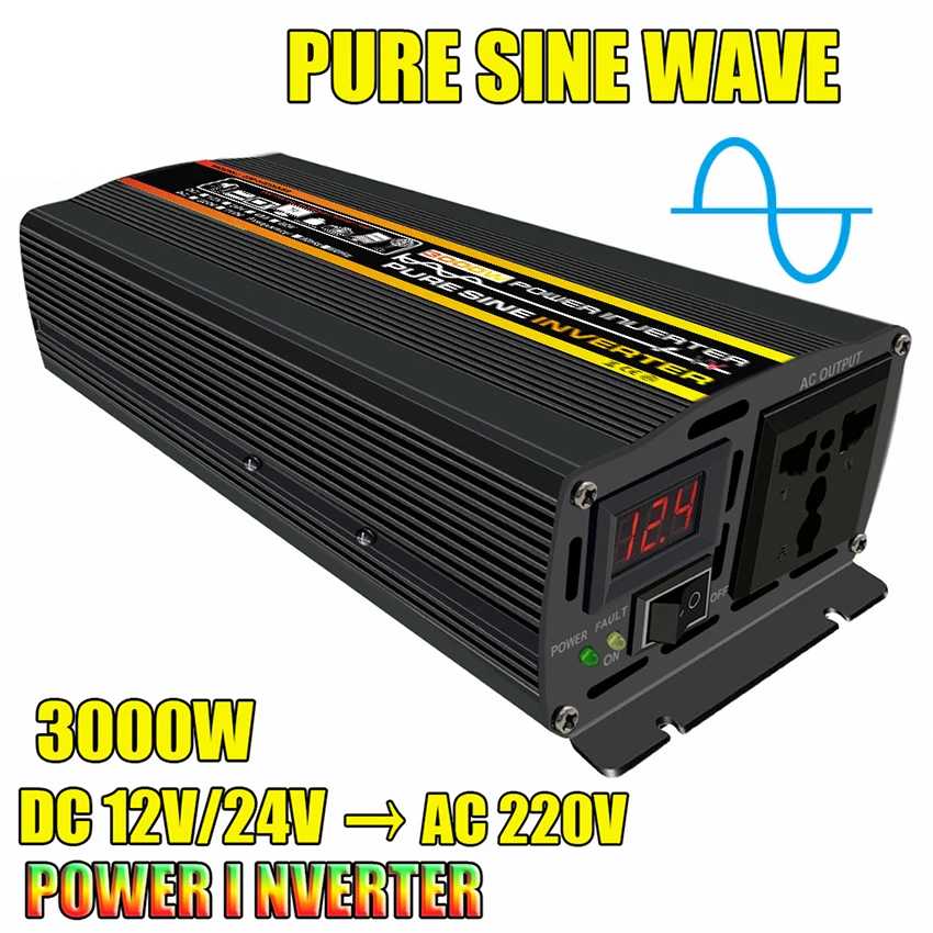 4000/3000W Pure Sine Wave Inverter Smart Digital Display Car Outdoor Power Outage DC12/24V to AC 220V Power Inverter