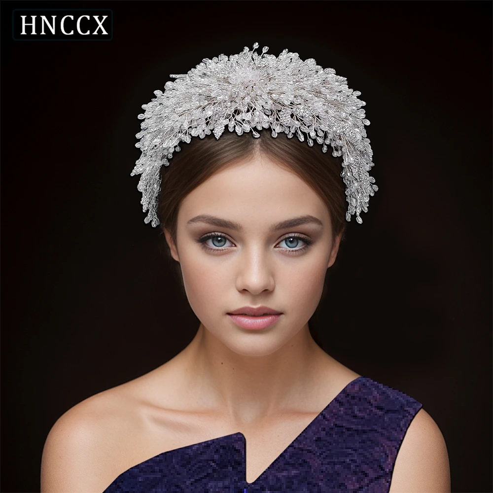 HNCCX Bride Handmade Beaded Headband White Color Crystal Headwore Accessories Miss Internazionale Crown Tiara Ornaments CP397