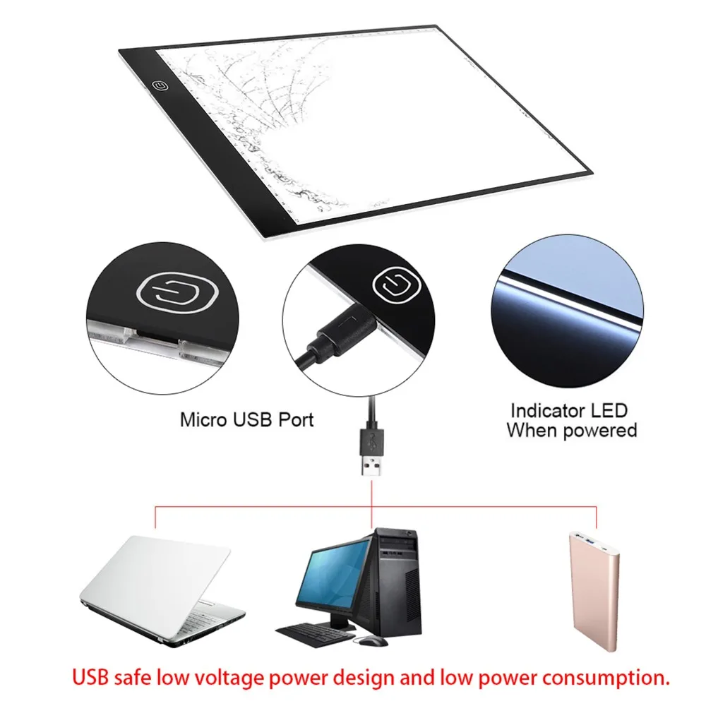 A4 LED Tracing Board Ultra-Thin Low Power Drawing Light Box Three-Level Dimmable Light Pad Draft Reference Tracing