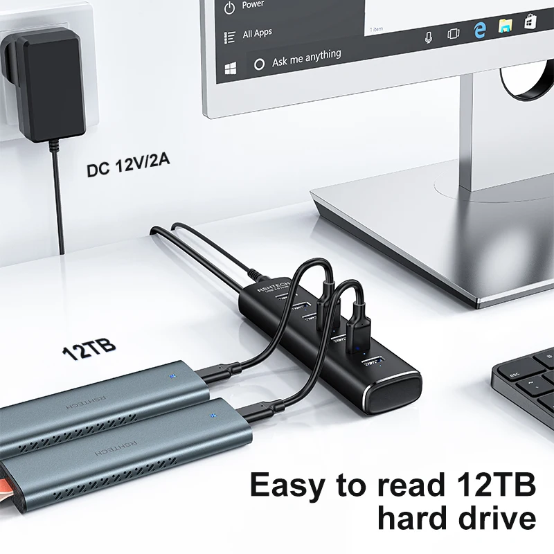 Imagem -04 - Hub Usb Rshtech 3.0 Divisor de Hub de Dados Usb de Gbps Alimentado por Portas com Interruptores Ligadesliga Individuais Extensão Usb para Laptops Macbook