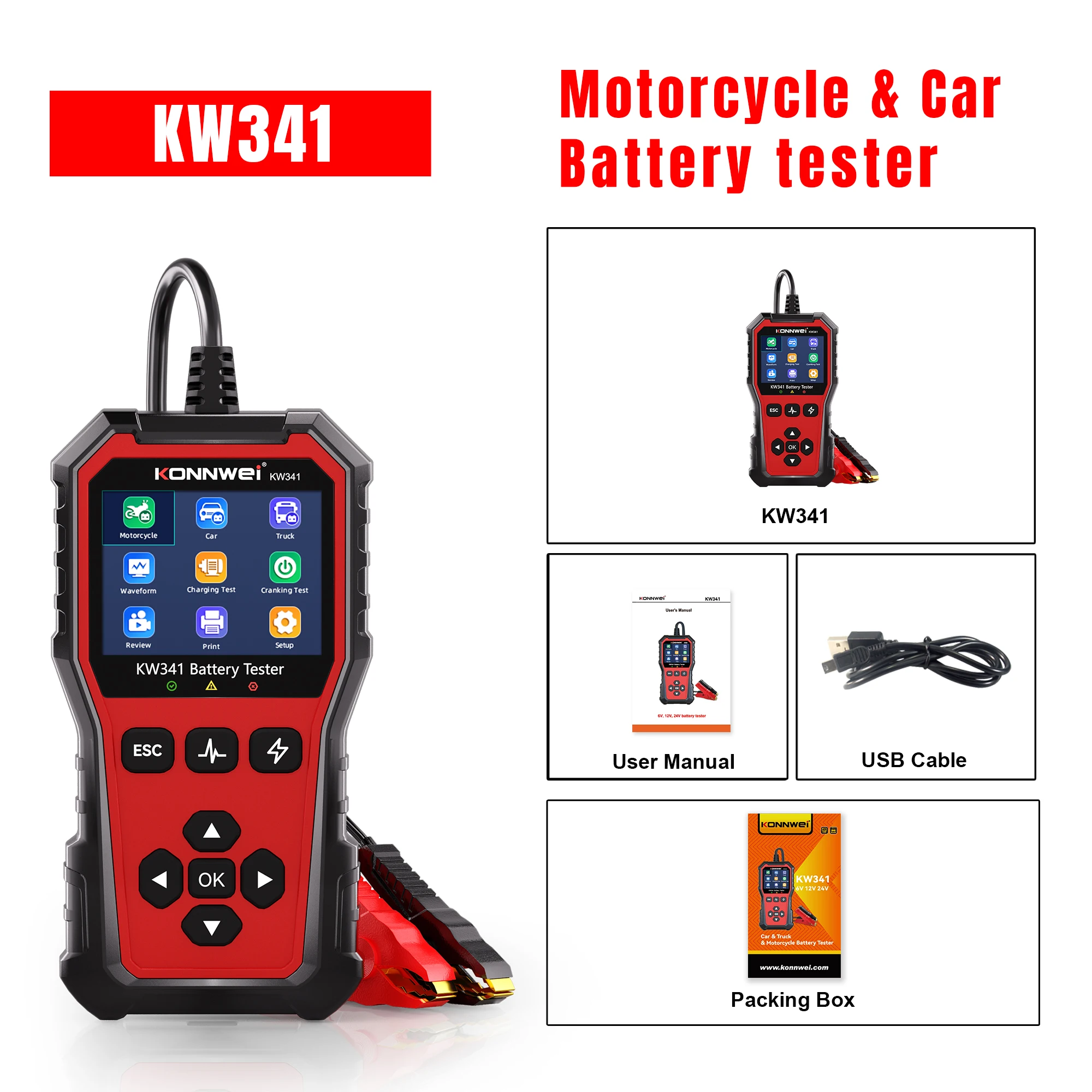 2025 KONNWEI Auto Batterij Diagnostic Tool 6 V-12 V-24 V Batterij Informatie Bekijken Foutcode Clearing auto Batterij Opladen Scanner