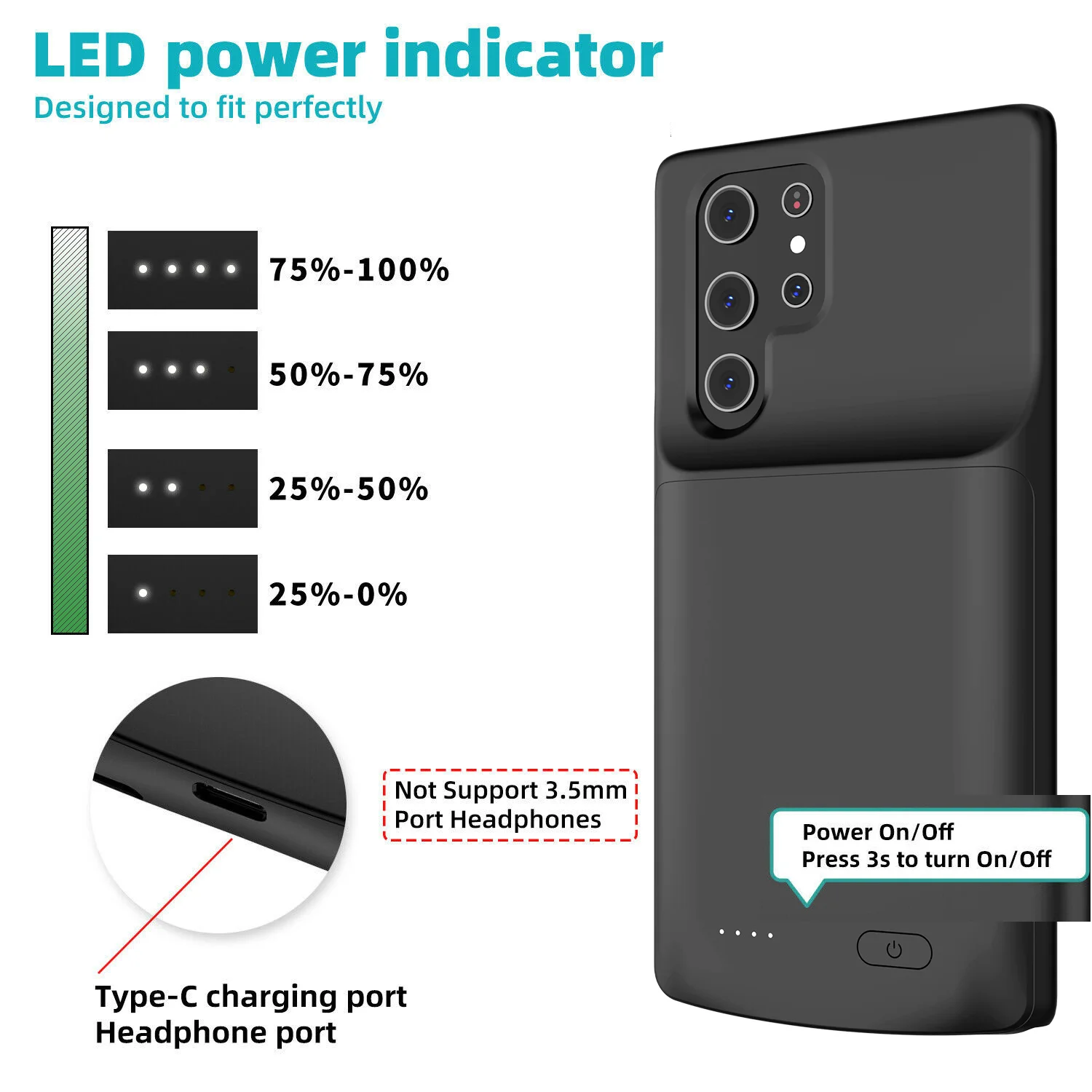 Imagem -05 - Estojo do Carregador de Bateria para Samsung Galaxy S23 S22 S21 Ultra Plus Power Cases S23 Power Bank Shockproof Charging Cover