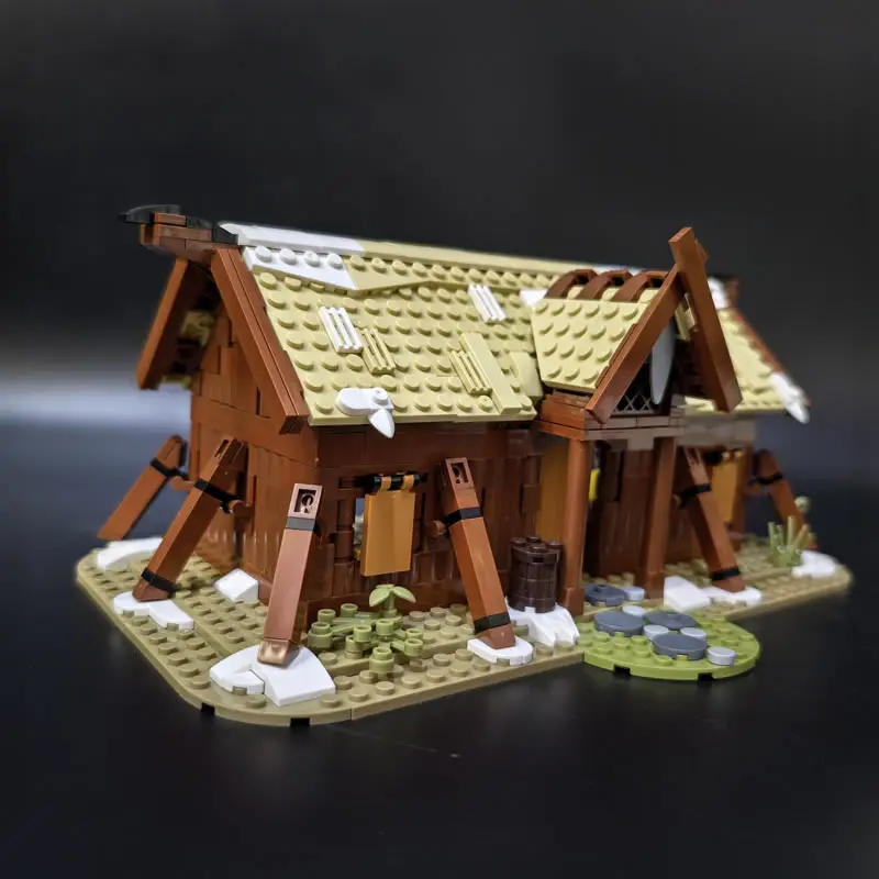 MOC Medieval Nordic Viking Longhouse Building Bricks Family Hut Rustic Timber Architecture House Bricks DIY Collectible Toy Gift
