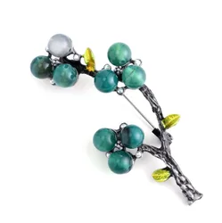 Creative Vintage Natural Stone Branch Flower Inlaid Rhinestone Brooch Pin Clothing Accessories