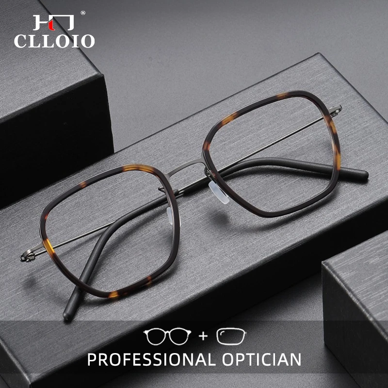 

CLLOIO Lightweight Screwless Titanium Reading Glasses Blue Light Blocking Square Myopia Glasses Progressive Prescription Eyewear
