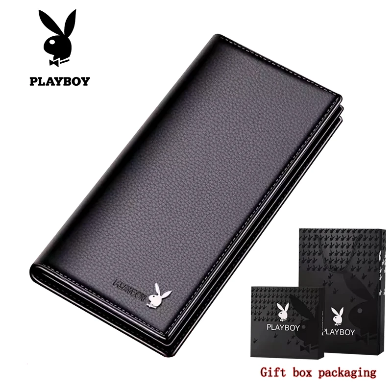 PLAYBOY Men's Wallet Long Zipper Leather Large Capacity Thin Leather Wallet Card Bag