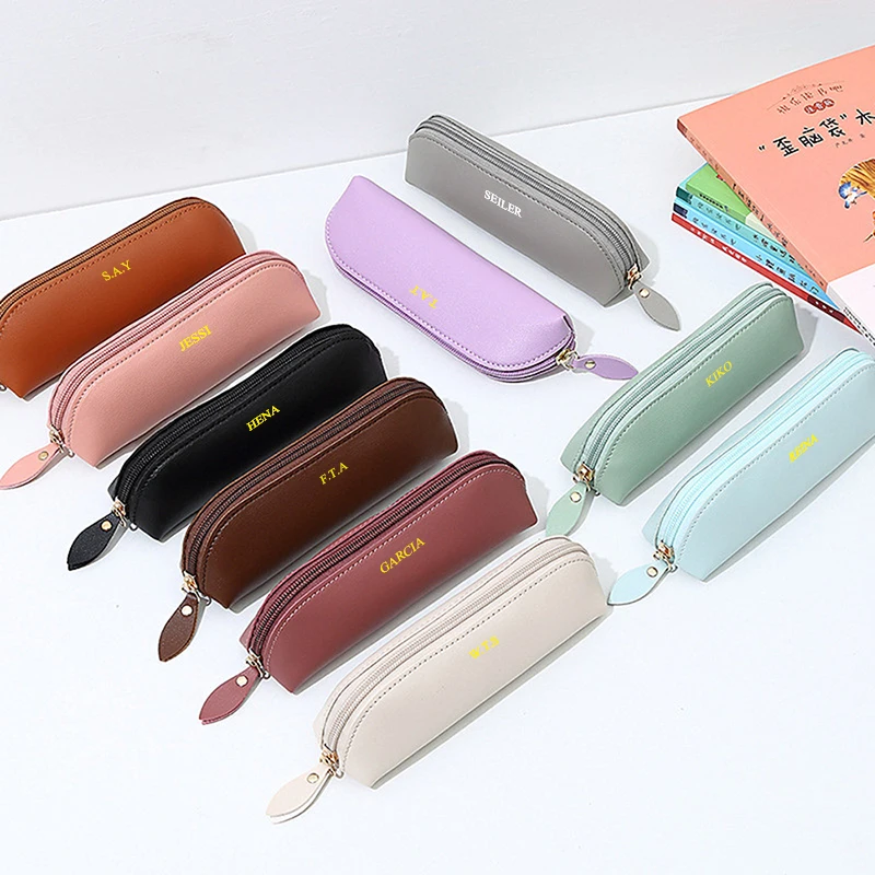 Fashion Custom Name Pencil Case Luxury Engrave Initials Business Office Student School Pen Case Pen Holder Cosmetic Storage Bags