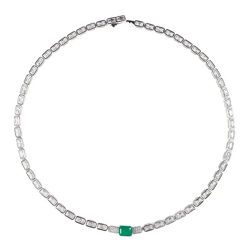 

Gazing JewelryElegant 925Sterling Silver Necklace with Emerald and White High-Carbon Diamond Gemstones, High-End Jewelry, Annive