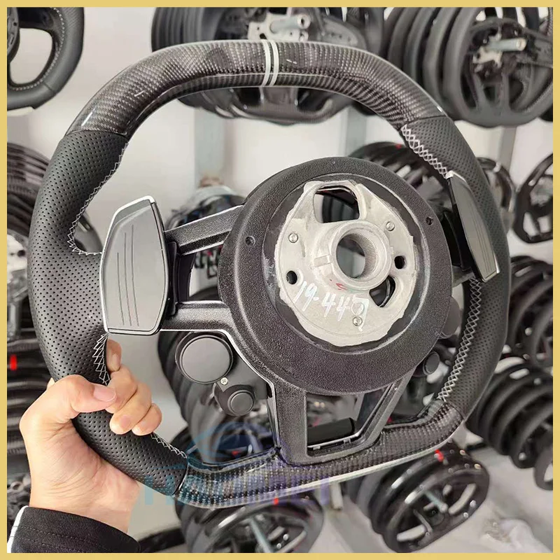 Carbon Fiber Steering Wheel, Suitable For Audi A3 8Y A4 B9 RS3 S3 RS4 S4, With One Touch Start, Buttons And Shift Paddles