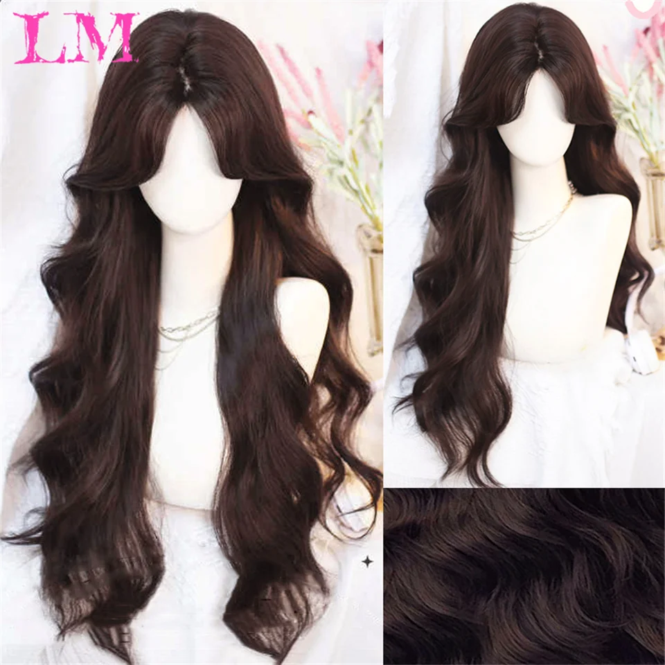 

LM Synthetic Lace Wigs For Black Women Long 28 inch Body Wave Wavy Middle Part Lace Wig Ombre Brown Blonde Cosplay Wigs