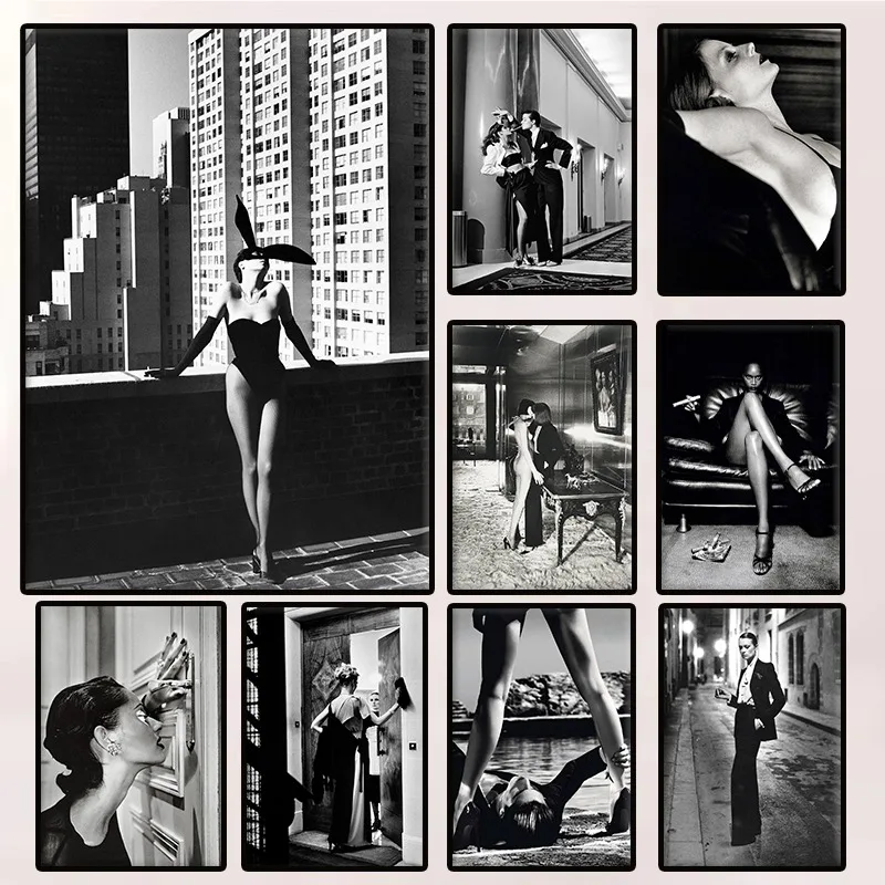 Black and White Fashion Sexy Nuked Woman Poster Helmut Newton Photography Canvas Painting Wall Art for Living Room Home Decor