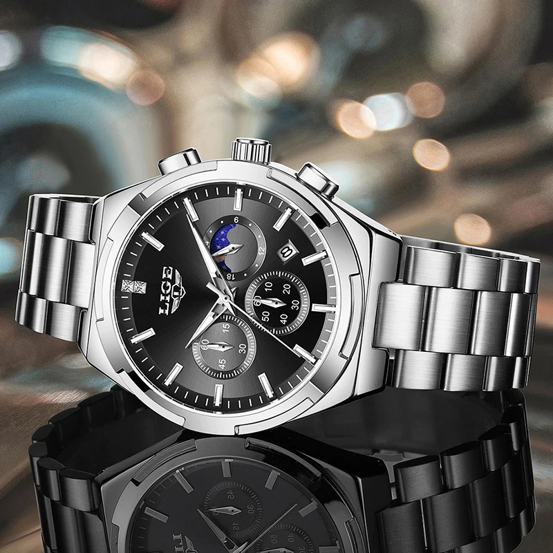 ساعة كوارتز جديدة من LIGE للنساء، ساعة عصرية بسيطة على مدار 24 ساعة على شكل قمر، ساعة للسيدات أنيقة مقاومة للماء، سوار نسائي