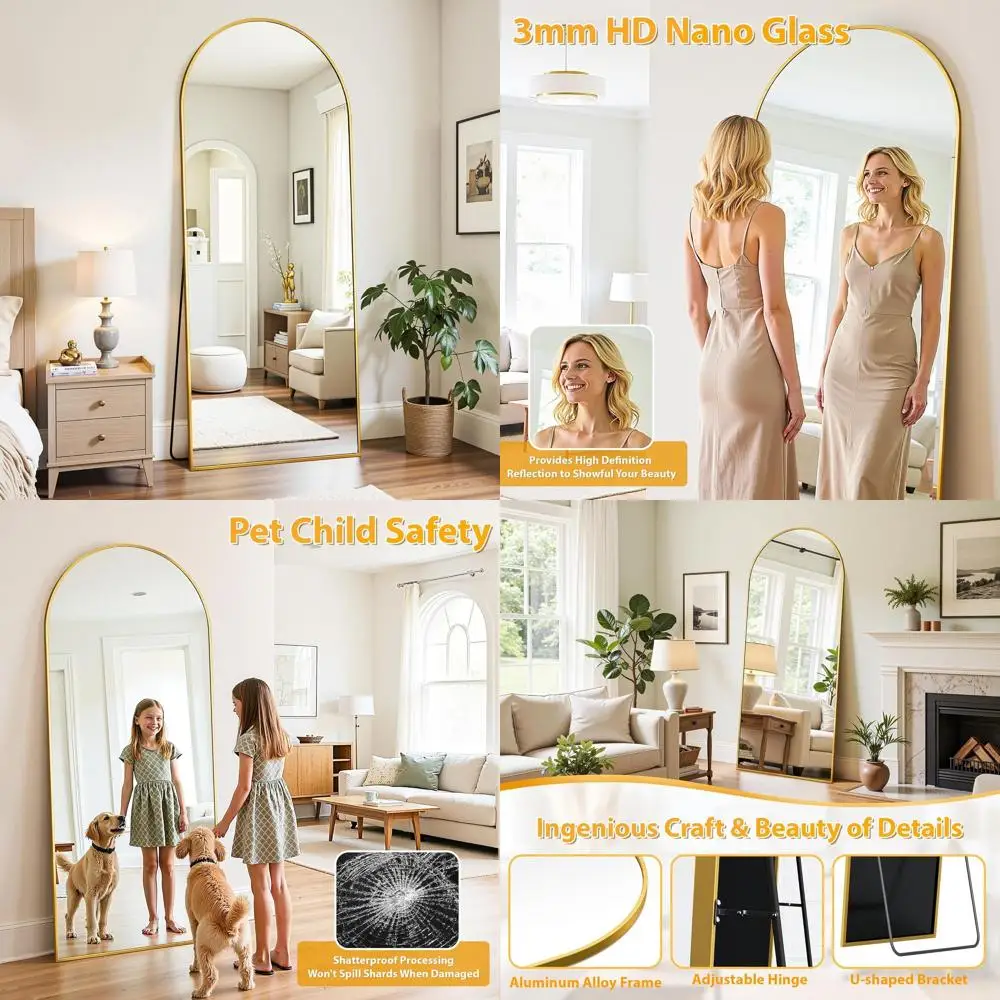 

58x21 Inch Large Arched Floor Standing Mirror with Stand for Bedroom and Living Room, Gold