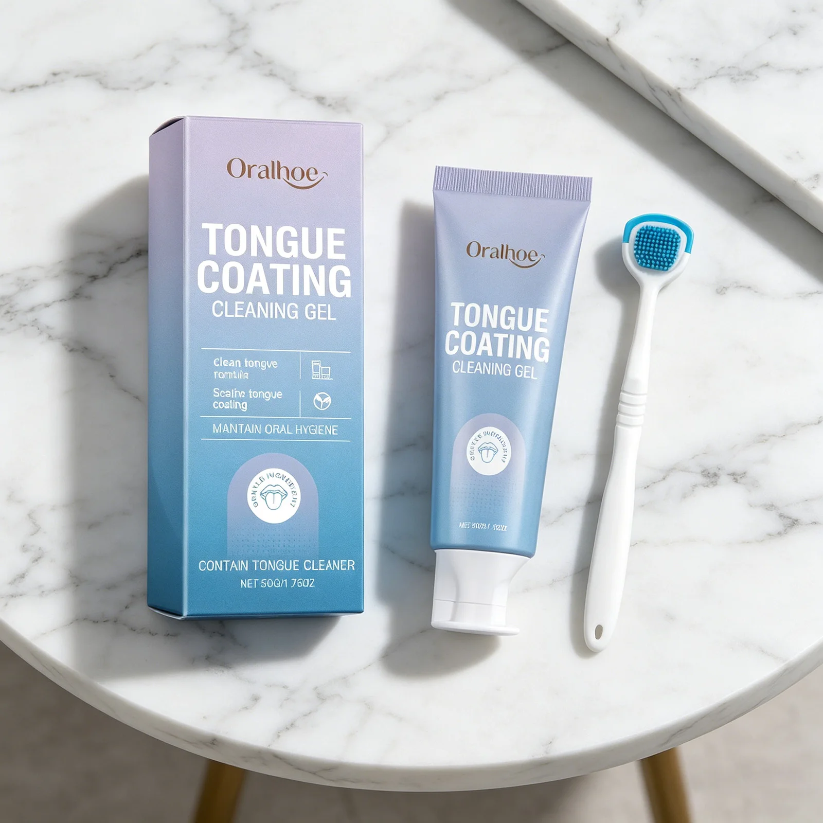 Oralhoe Tongue Coating Cleaning Gel for Fresh Breathing Odor Remover Mint Oral Hygiene Products with Silicone Tongue Scraper 50g