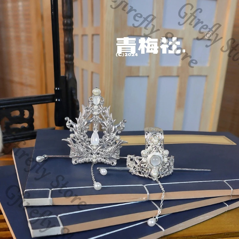 El Husky y su gato blanco Shizun Cosplay títere tocado accesorio para el cabello Chu Wanning corona Anime 20cm Moppet Tuinga regalo