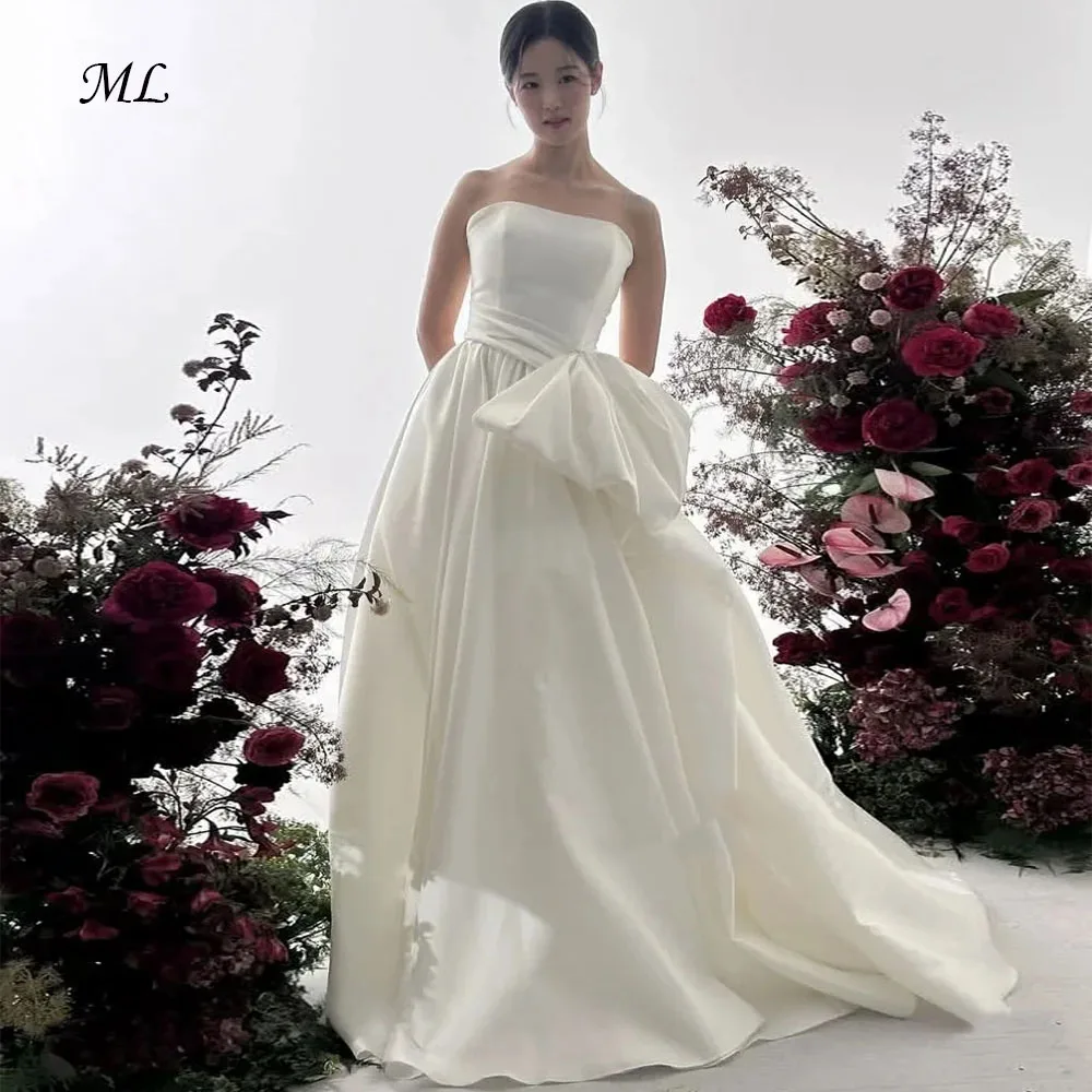 

Свадебные платья ML Sweet Bowknot в корейском стиле, А-силуэт, из шелкового атласа, элегантные свадебные наряды, корсетная спинка, возможность индивидуального пошива, для фотосессий, 2026