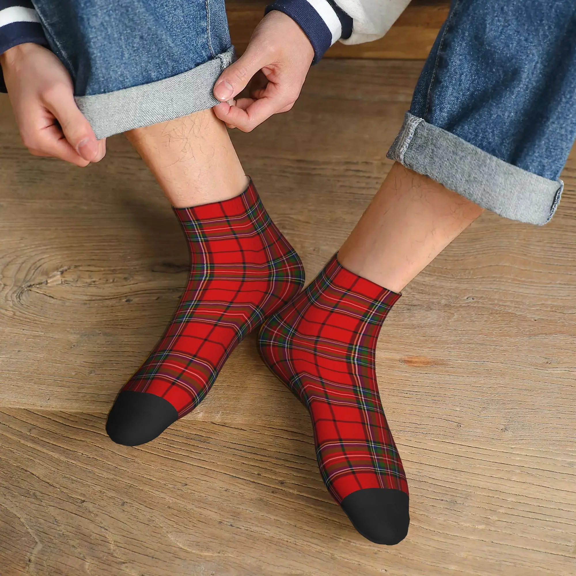 All Seasons Red Plaid Royal Stewart of Galloway Tartan Socks Harajuku Super Soft Crew Socks Hip Hop Stockings for Men Women