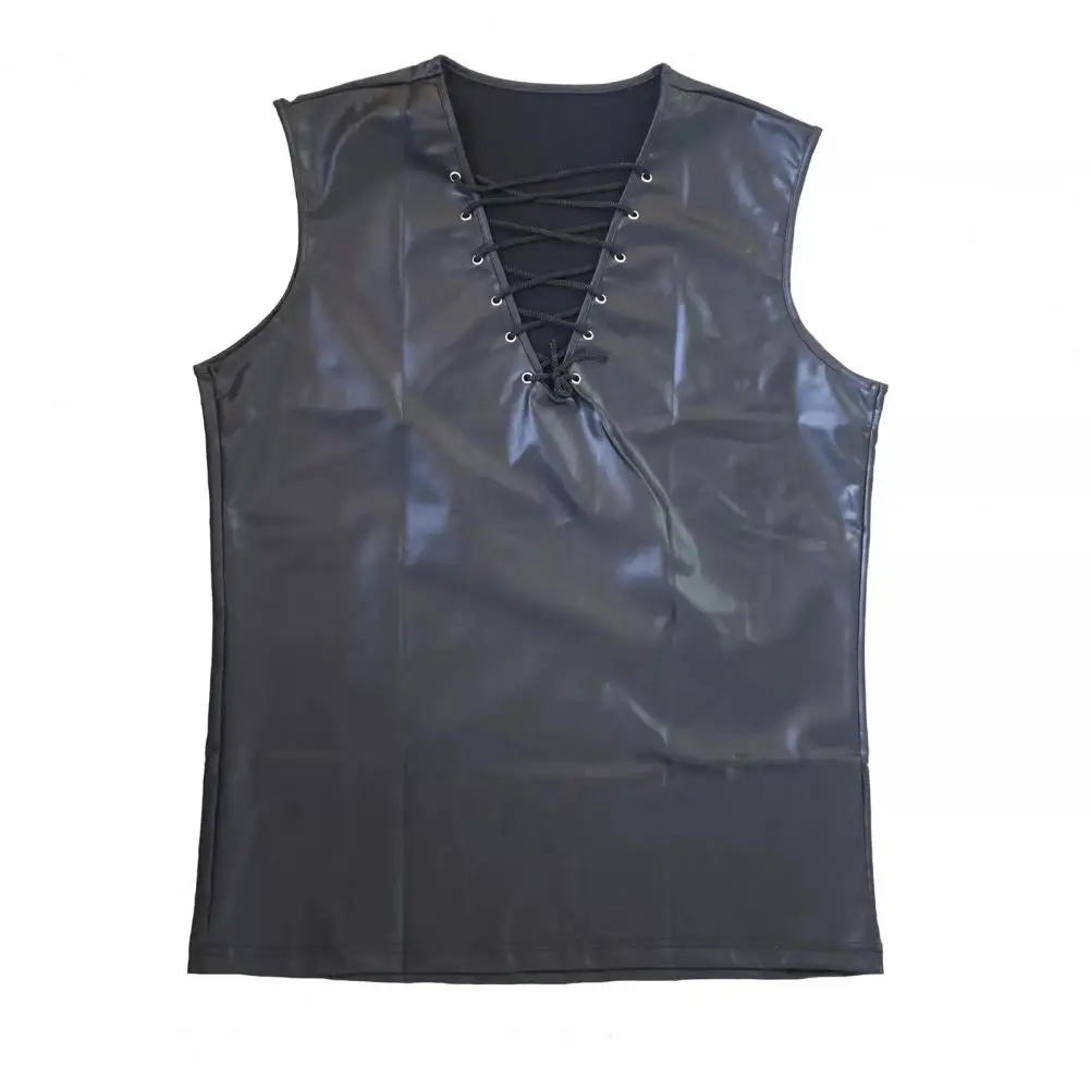 Sleeveless Top Sleek Faux Leather Men's Club Vests Slim Fit V-neck Breathable for Nightclubs Streetwear Performances Men