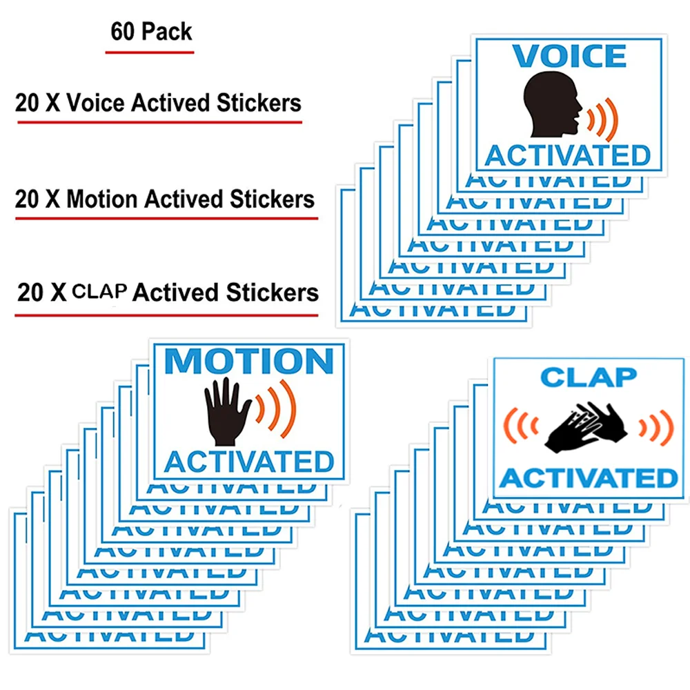 Fake Voice Motion & Clap Activated Sign 60 Pack - Prank Stickers Funny Joke Labels - Practical Hilarious Tags