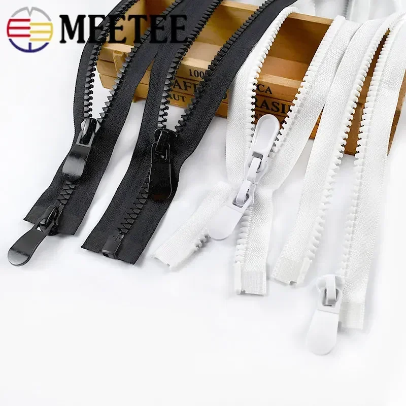 Meetee 8#15# Resin Zippers 70-150cm Open End Long Zip Down Jacket Coat Double Sliders for Sewing Garment Repair Tailor Accessory