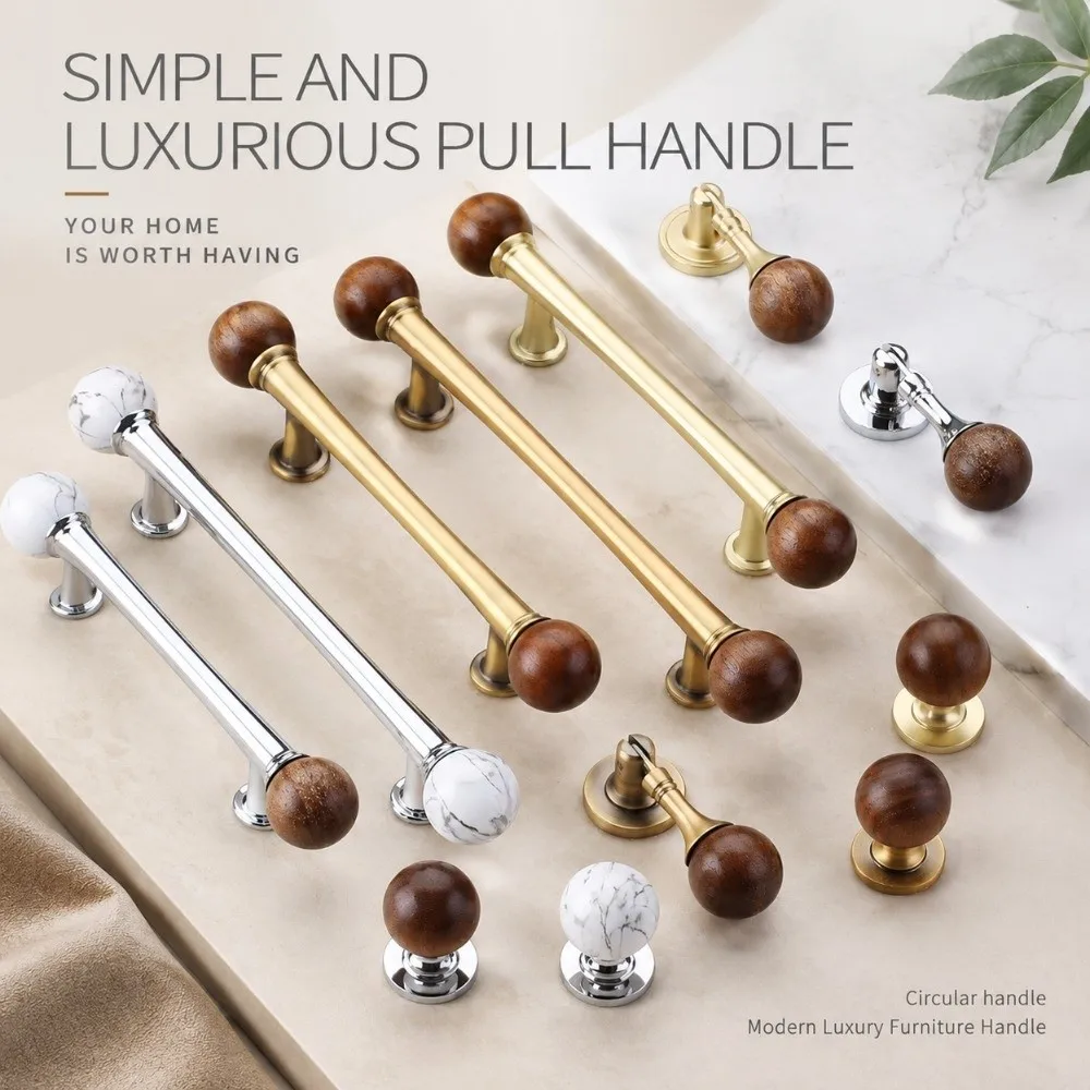 Minimalist Walnut Cabinet Pull Handle French Style Marble Wood Drawer Knob Smooth Sturdy Wardrobe Door Handle Furniture Hardware