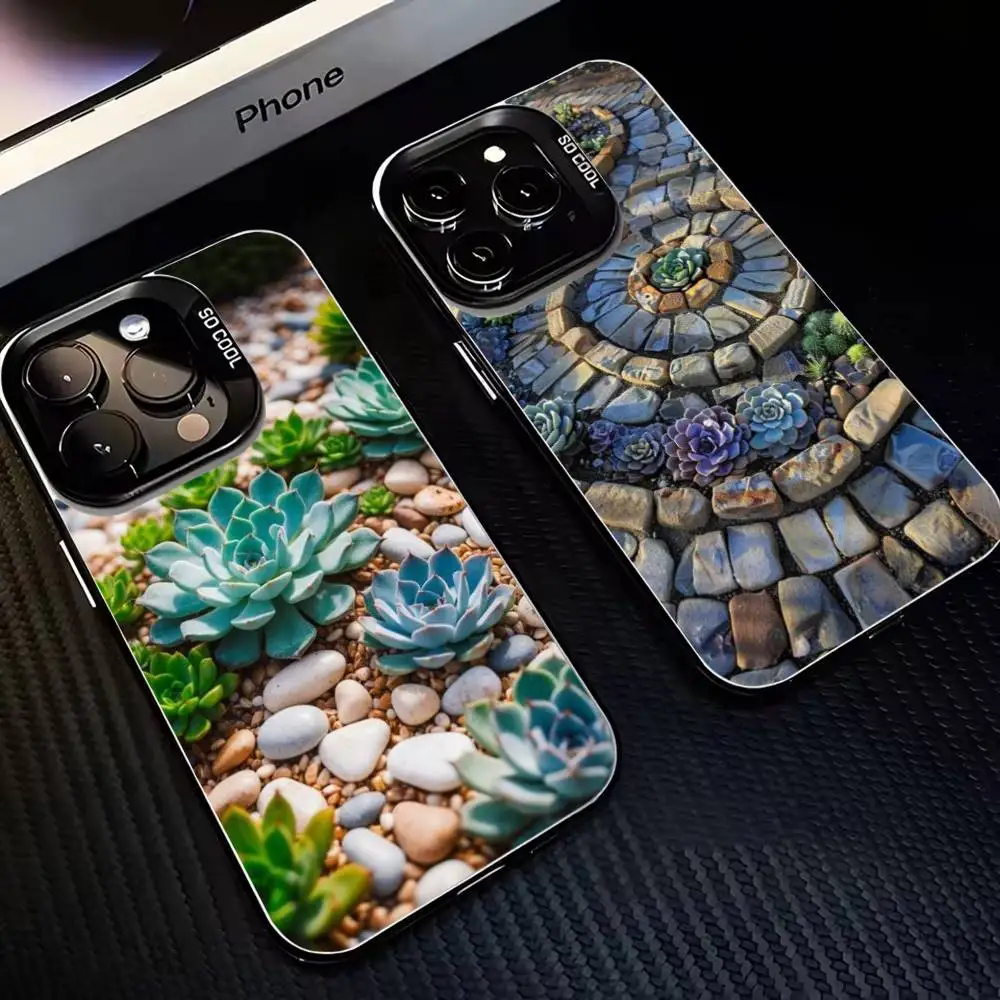 

SUCCULENT ROCK GARDEN Phone Case For iPhone17,16,15,14,13,12,11 Plus,Pro Max Black Matte Shockproof Cover