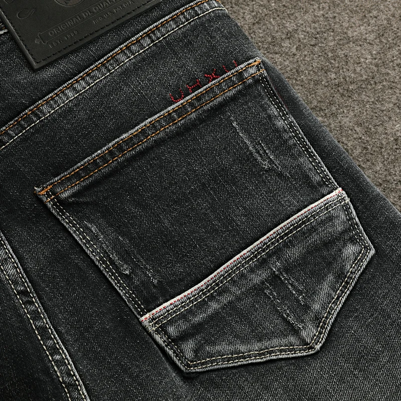 

Y2KDesigner men's high-quality retro washed blue black elastic slim fit corrugated jeans men's retro pants denim pants hombre