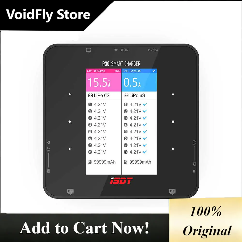 VoidFly ISDT P30 Dual Balance Charger Signal Channel MAX 1000W 30A For RC Car Airplane Racing Drone Helicopter 2-8S Lipo LiFe Ba