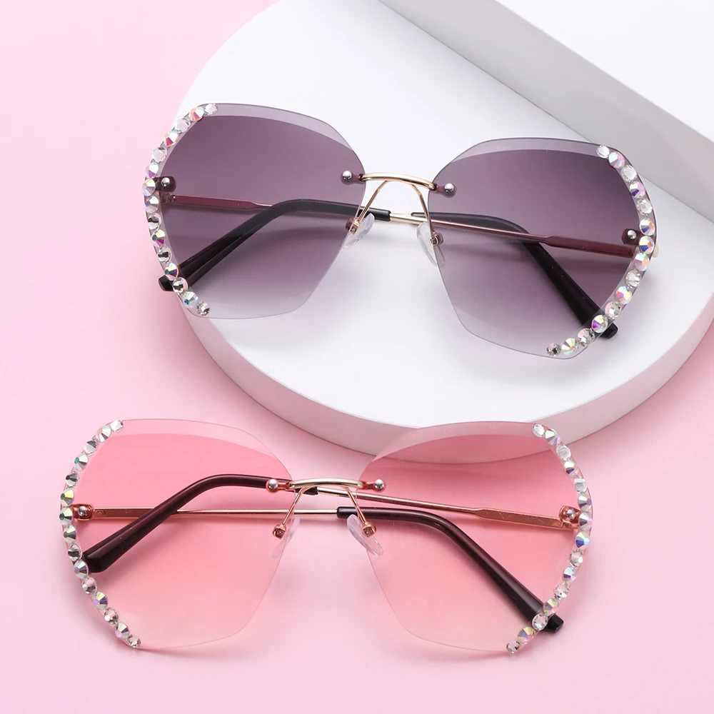 2024 Vintage Fashion Oversized Rimless Sunglasses Women Famous Luxury Brand Design Sexy Diamond Square Sun Glasses For Female