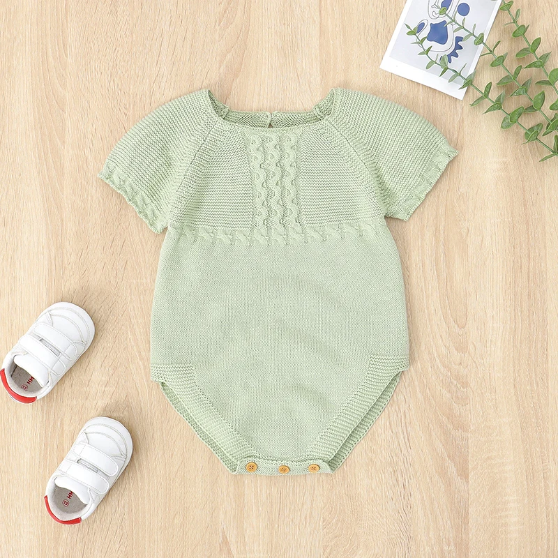 Cotton Baby Bodysuit Knitted Newborn Girl Boy Jumpsuit Short Sleeve Summer Infant Kid Clothes Solid Tops 0-18M Overalls Playsuit