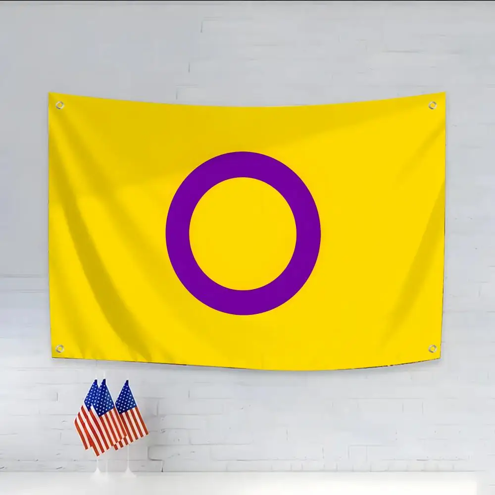 LGBTQ Intersex Pride Flags Daily four rings hanging no edging for indoor use and outdoor decor easy hanging