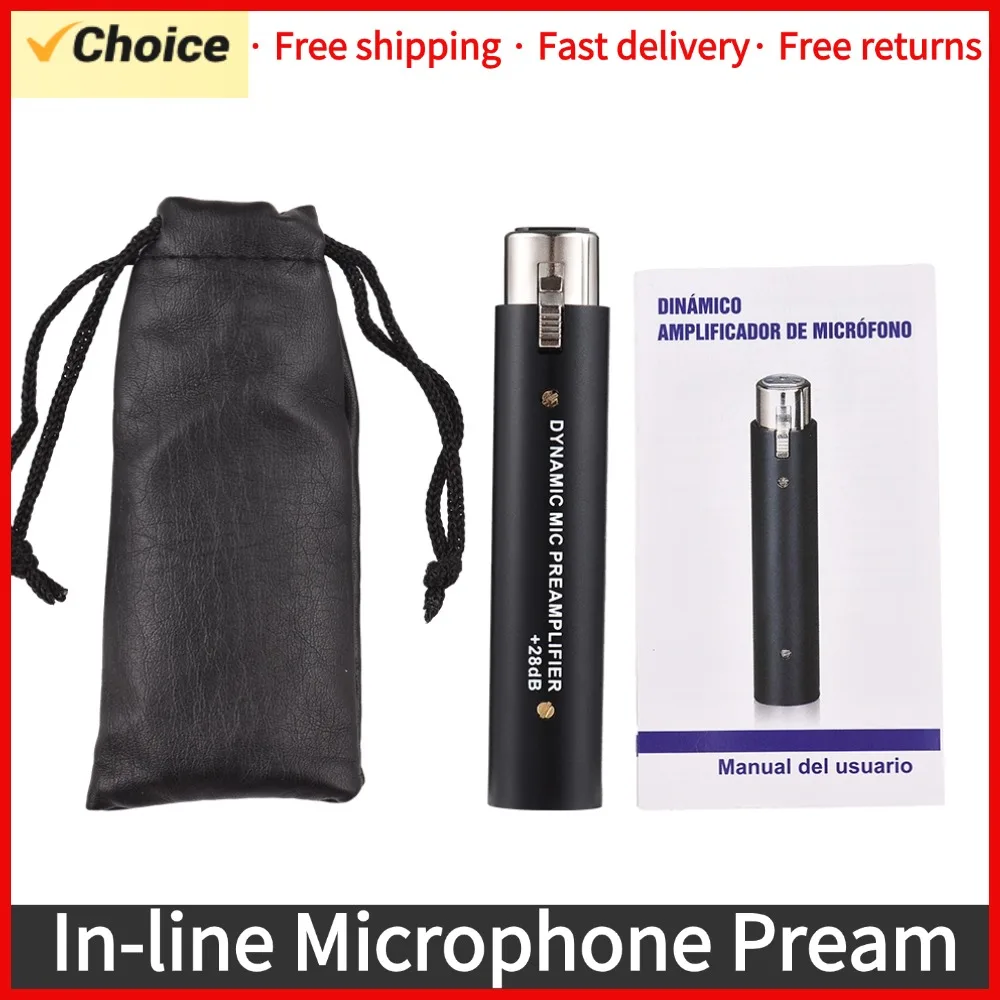 In-line Microphone Pream Low Noise Gain Amplifier XLR Connection Port Plug and Play Mic Preamplifier for Dynamic Microphone