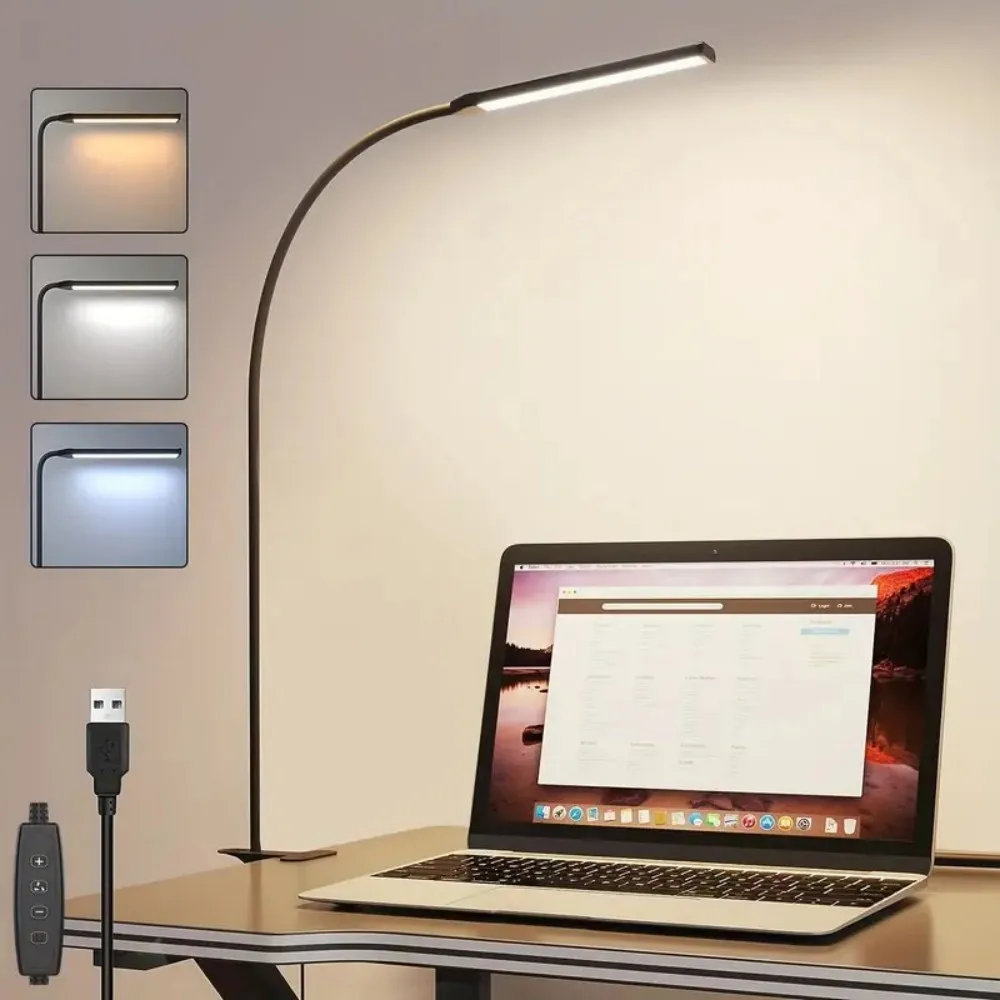 3 Types of Light Adjustment 10 Types of Brightness Adjustment LED Desktop Desk Lamp with Gooseneck Design 360 Degree Adjustable