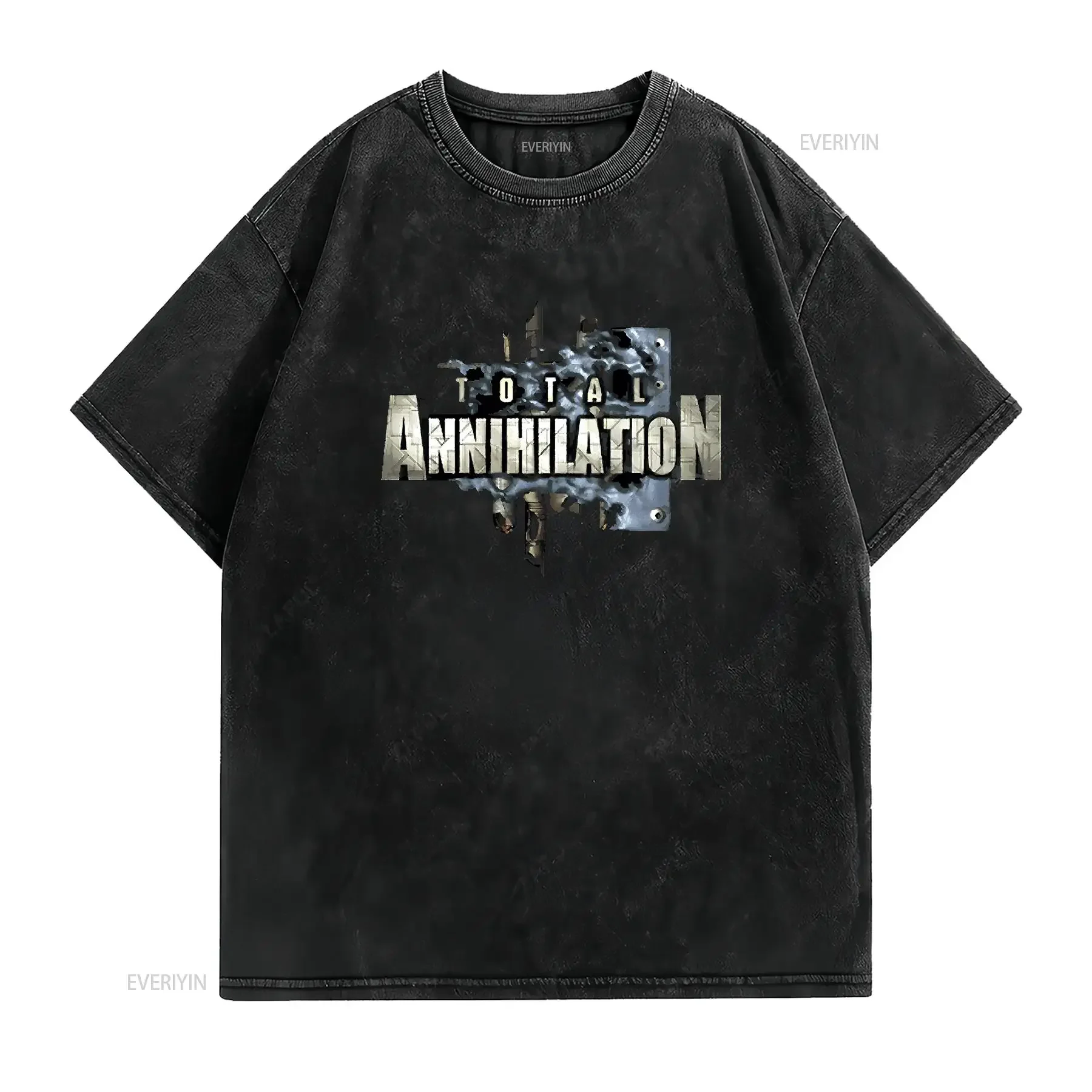 تي شيرت كلاسيكي 1997 Total Annihilation PC Game الترويجي مقاس XL أسود VTG Cavedog Ent عتيق مغسول ممتد ملابس الشارع غير رسمية