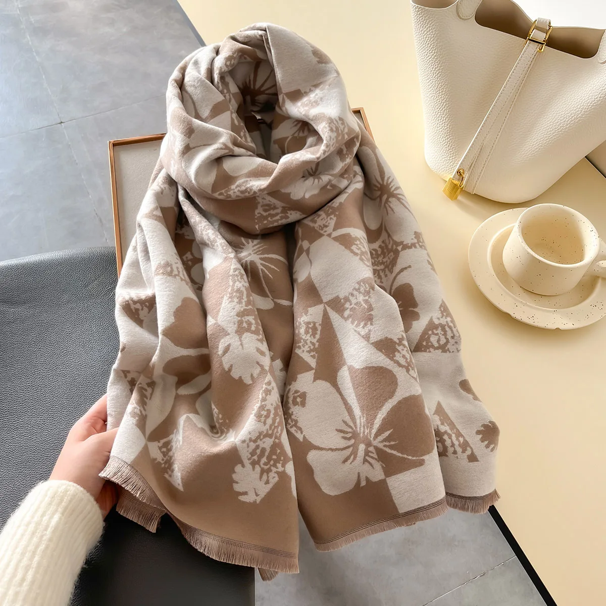 New Cashmere faux four white wool simple imitation cashmere scarf wind shawl autumn and winter women's wear