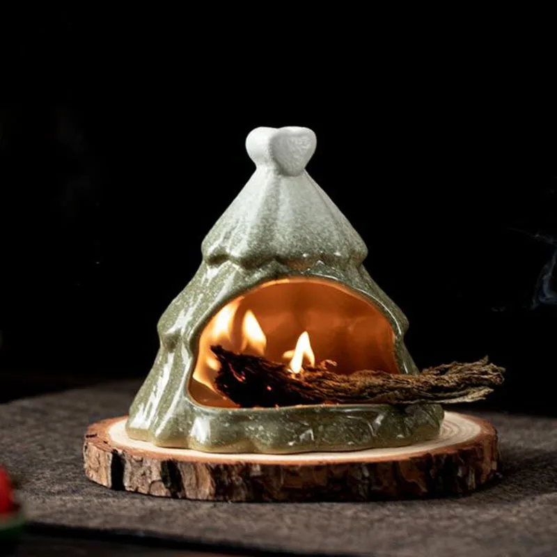 Creative Porcelain Christmas Tree Aromatherapy Burner Pau Santo White Sage Fireplace Household Incense Burner Home Decoration