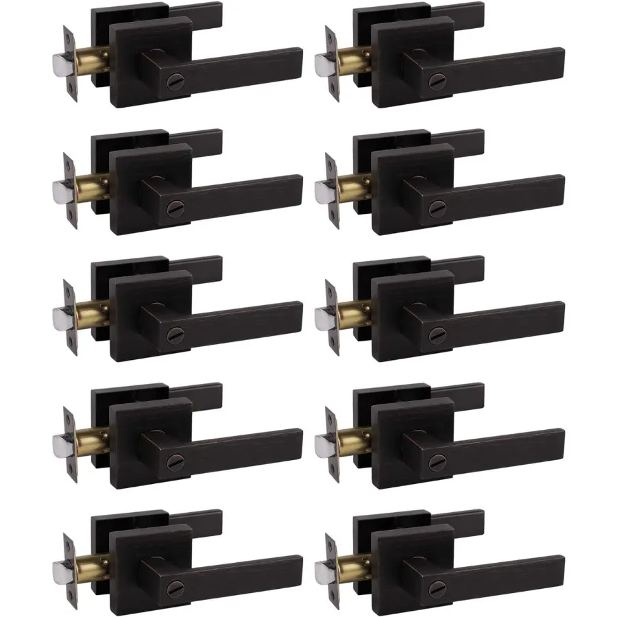 10 Pack Commercial Heavy Duty Privacy Door Levers Flat Style Door Handle Set for Bed and Bath Suitable for Left or Right Handin