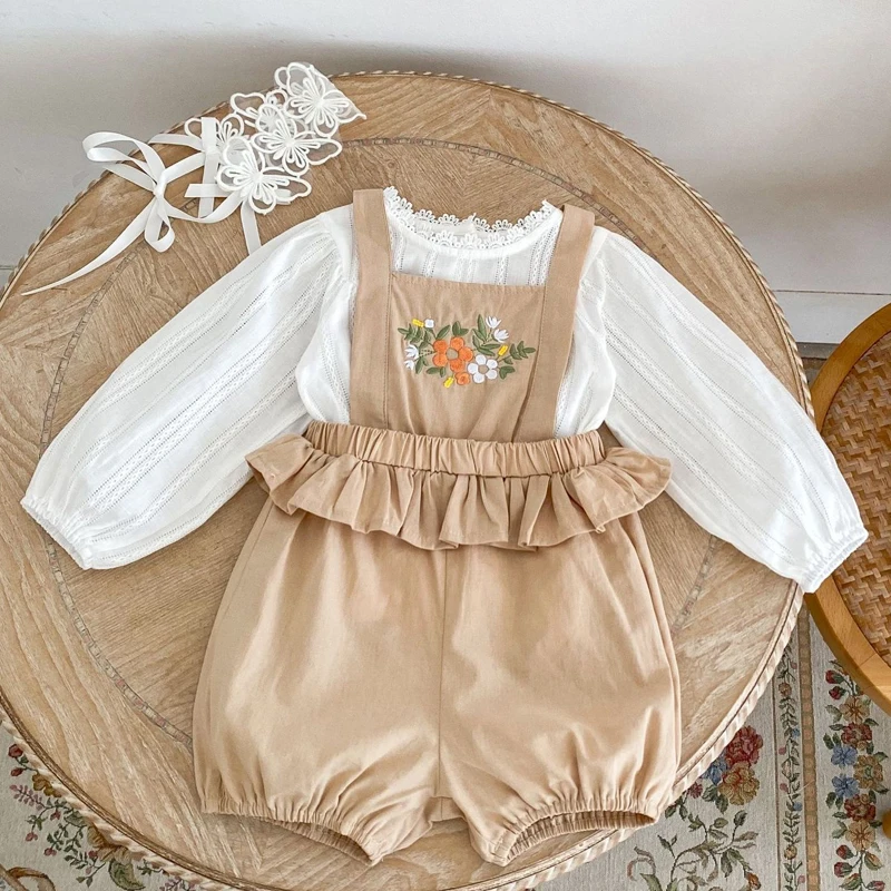 New autumn baby clothing, 0-3 year old female baby, embroidered versatile overalls