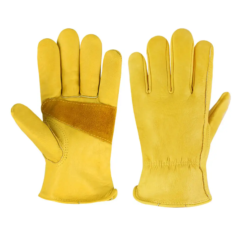 

1 Pair Leather Work Protective Gloves Yellow Cowhide Heavy Duty Safety Protective Driver Working Welding Mechanic Gloves