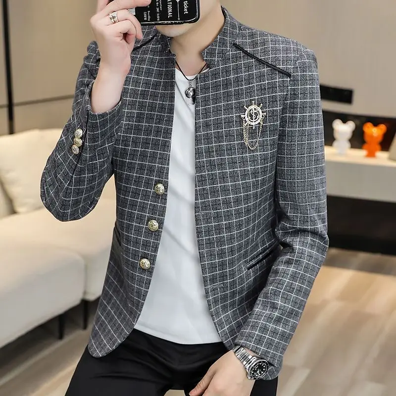 

2-A75 2022 Spring and Autumn New Men's Suit Youth Slim Small Suit Single Suit Top Staollar Jacket Men