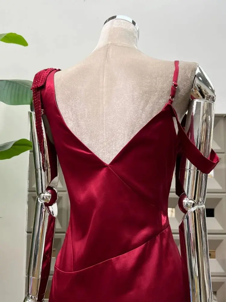 Women Sexy Sleeveless Deep V Neck Slit Wedding High Quality Cocktail Dress Party Birthday Celebrate Wedding Dresses Elegant Gown