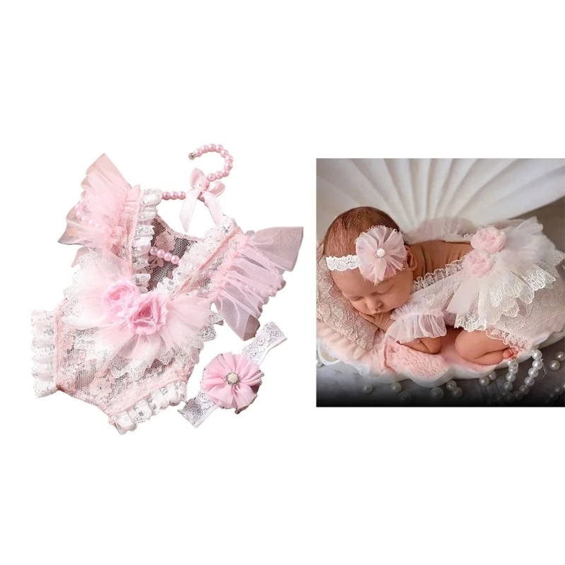 Newborns Photoshooting Props Headwear & Romper Posing Clothes Baby Shower Gift